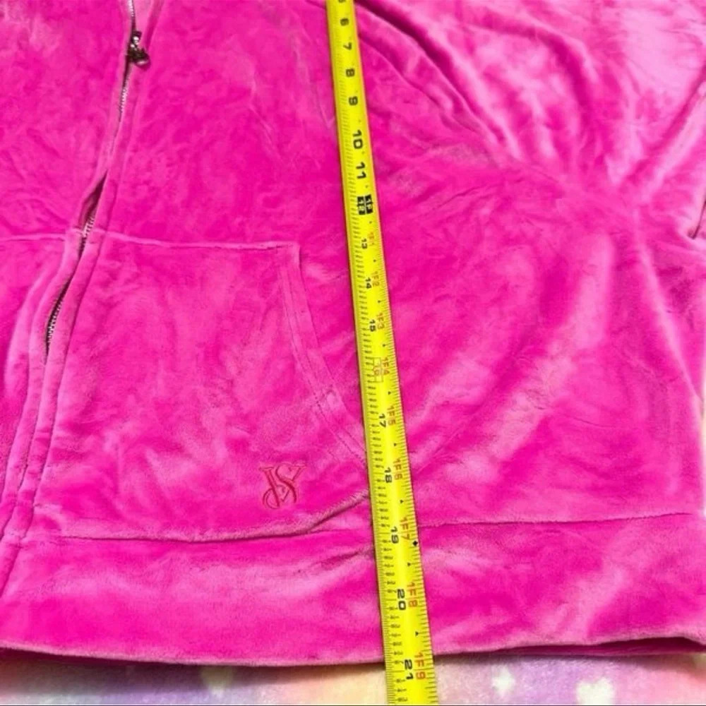 Victoria's Secret Fuchsia Zip-Up Hoodie velour XL - Picture 7 of 8